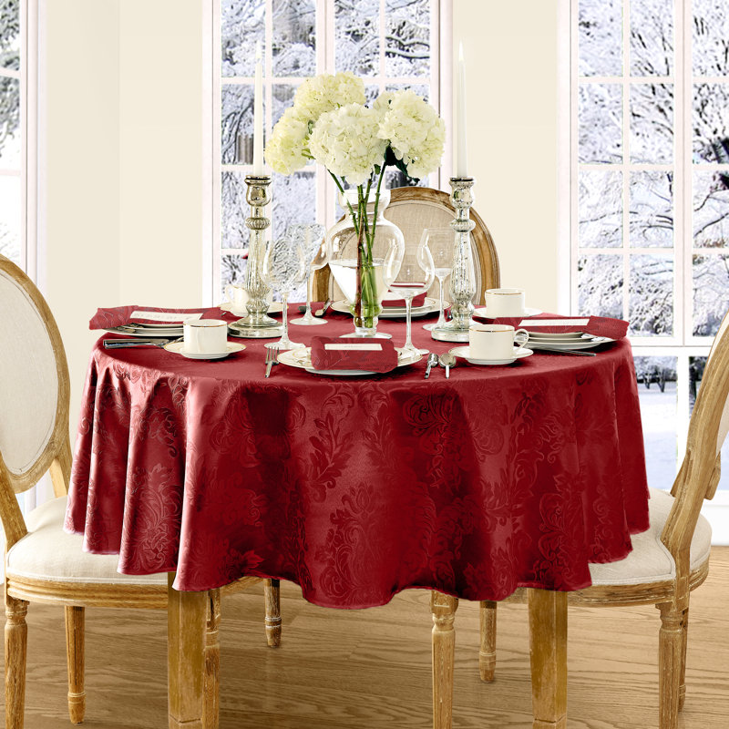 Nappe en jacquard de polyester uni à damas floral Burchfield, Rouge, Rond L 70 po x l 70 po