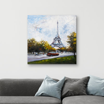 Driving near the eiffel tower - 32"x32" art on canvas