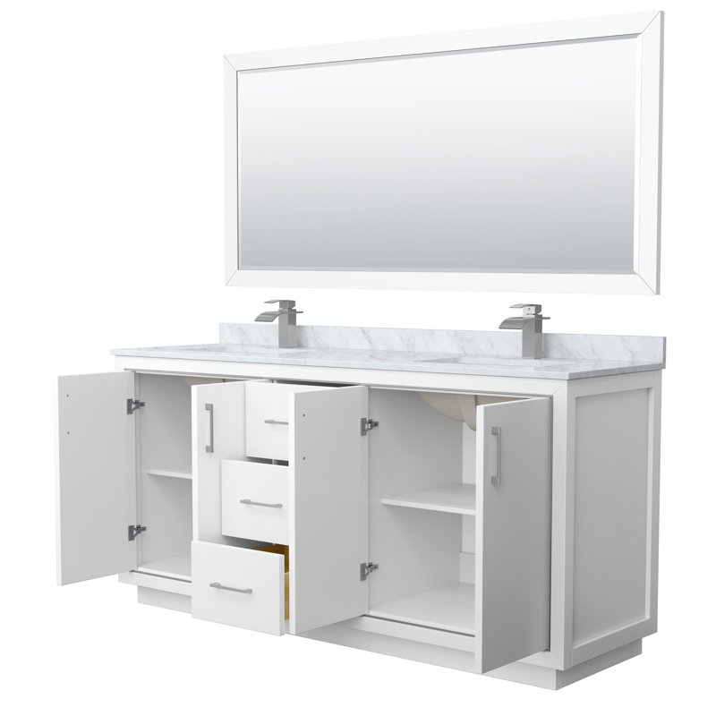 72'' W Double Vanity, White, Brushed Nickel