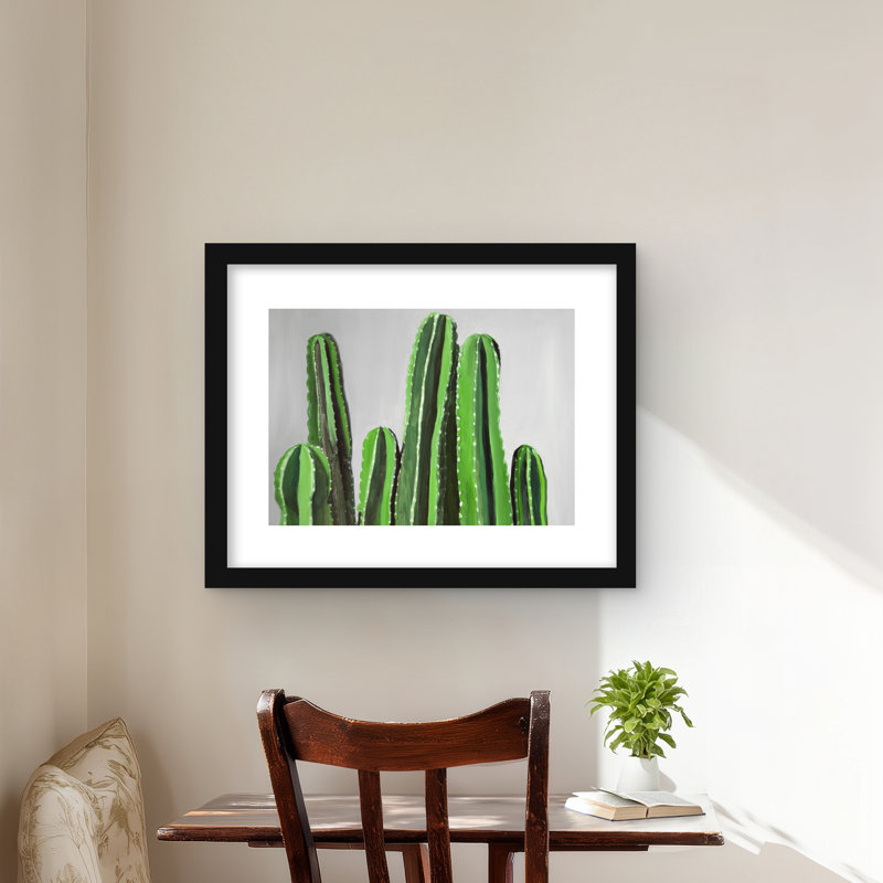 Bougies de cactus - imprimé floral encadré mat pour la décoration, H 16 po x l 20 po, Noir