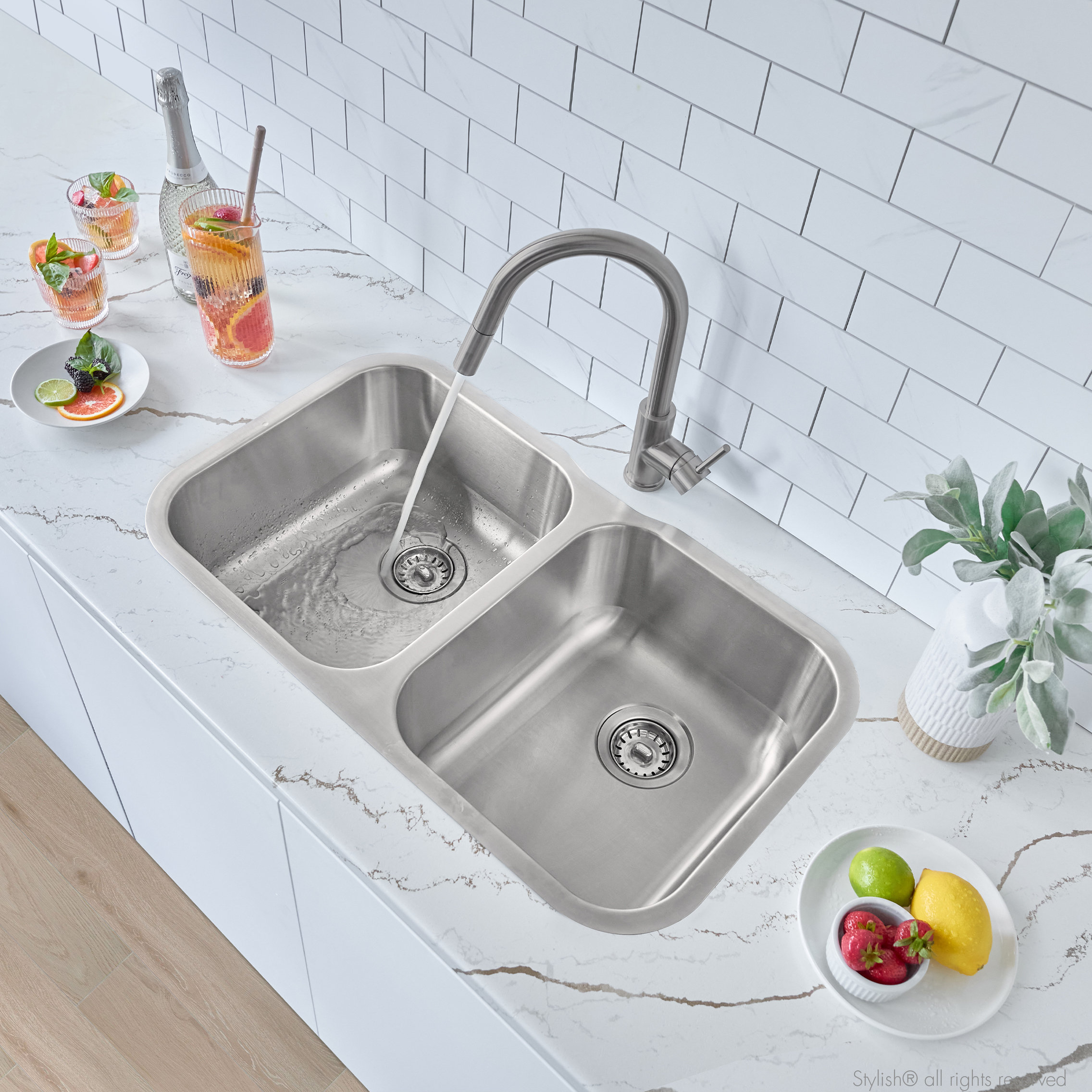 Stylish Olivine Dual-Mount, Stainless Steel Double-Bowl Kitchen Sink ...