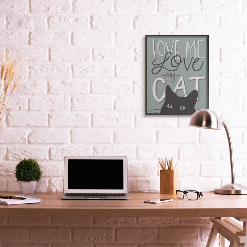 «Love Me Love My Cat Expression» par Gigi Louise - impression d'art graphique, H 30 po x l 24 po, Giclée encadrée noir minuit