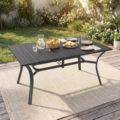 Table de jardin rectangulaire en acier avec trou pour parasol, 160 cm de largeur x 96 cm de profondeur