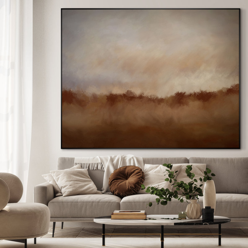 «Rustic Abstract Landscape Neutre Beige and Brown Home Decor Extra Large», reproduction d'art encadrée (assemblage requis)