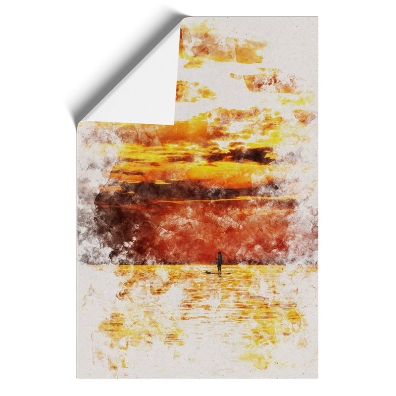 Paddleboarding at Sunset Watercolour - Frameless Print, 84cm H x 59cm W x 0.1cm D