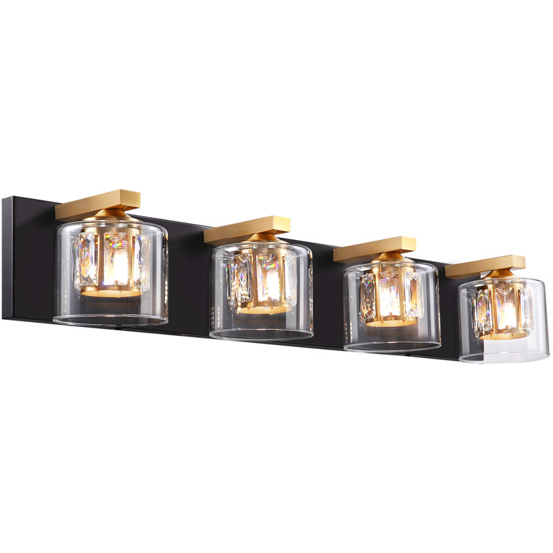 Delvon 4-Light Bathroom Vanity Light with Double Layer Clear Glass and Crystal Shades – Elegant Lighting for Hallways and Bedrooms