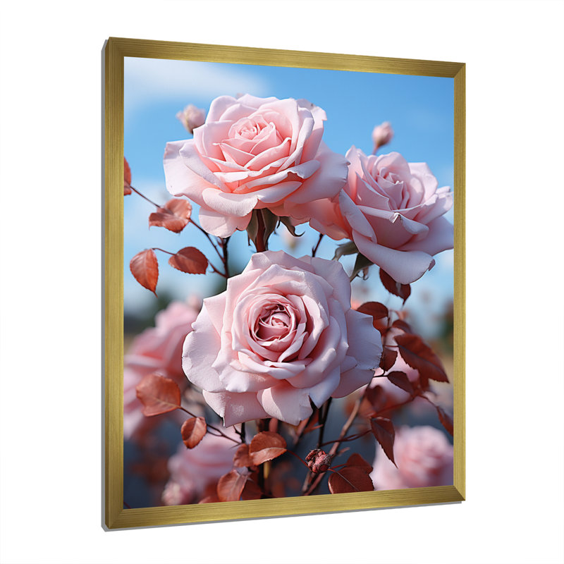 «Pink Flowers Pastel Elegance I», art mural sur toile à motif floral, Encadrement doré, H 20 po x l 12 po x P 1 po