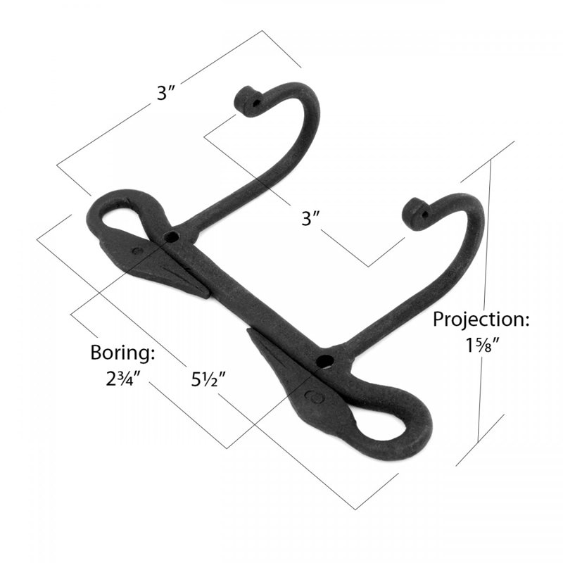 Rénovateurs de fournitures Crochet double en fonte noire Design décoratif de cygne Chapeau ou serviette mural Crochets doubles avec finition thermolaquée comprenant la quincaillerie de fixation