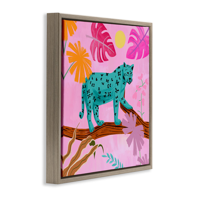 Art mural à motif léopard sur branche par Juliet Rose Philips, Cadre flottant orme Montalcino, H 18 po x l 18 po x P 1,7 po