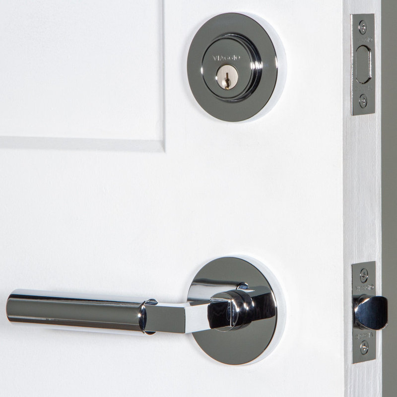 Circolo Contempo Smooth Entry Lever Set with Single Cylinder Deadbolt, 2.75", Left, Bright Chrome