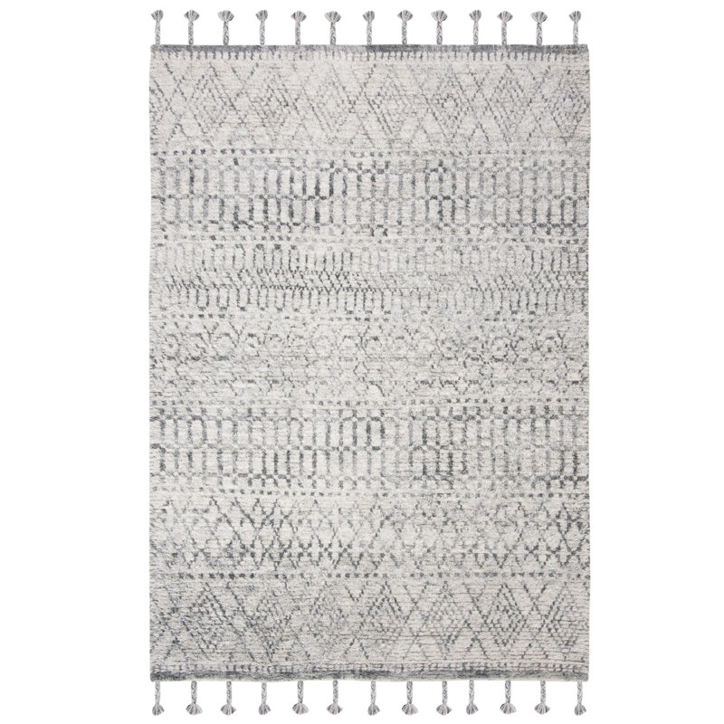 Tapis ivoire / bleu marine en laine noué à la main Comer, Rectangle 4 pi x 6 pi