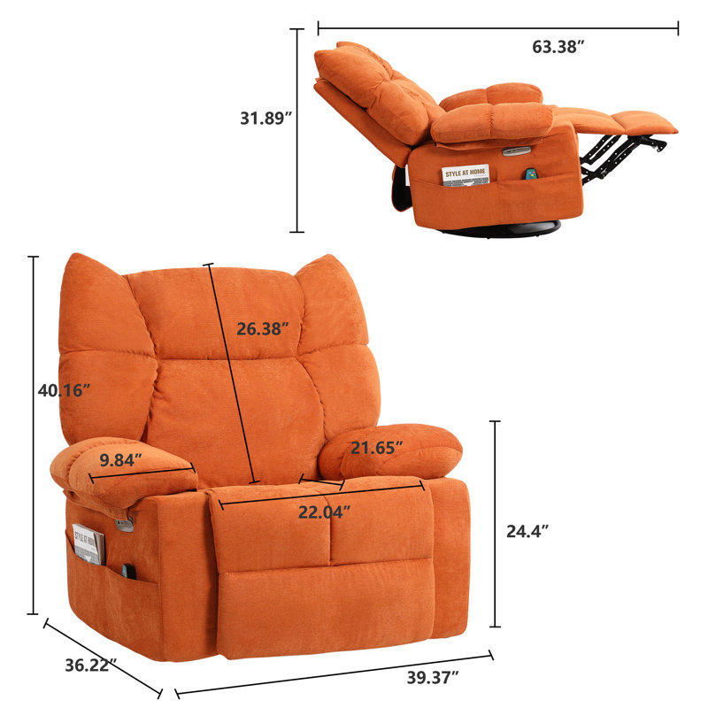 37.79" Wide Swivel Zero Gravity Recliner, Orange