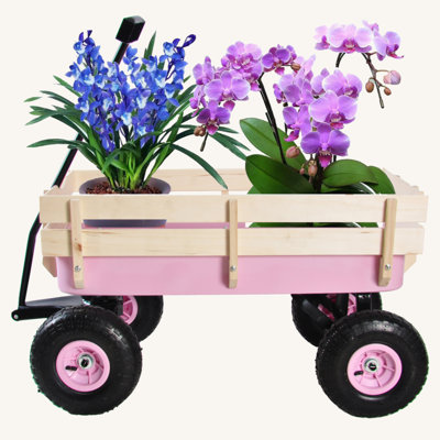 Outdoor Wagon All Terrain Pulling W/Wood Railing Air Tires Garden Cart -  Tech Cube, TCYX03661A