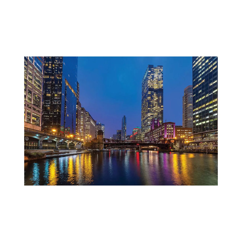 Chicago Night by Nejdet Duzen - Print on Canvas, 30.48 cm H x 45.72 cm W, Wrapped Canvas