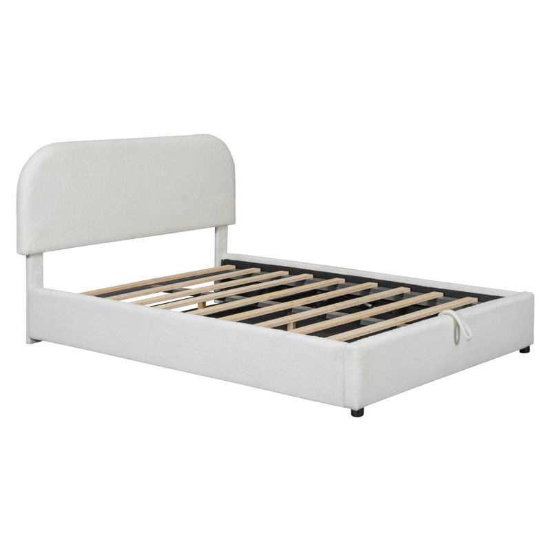 Lit plateforme tapissier Teddy, White, Lit double