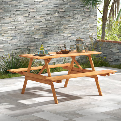 59 In. L X 24 In. W Solid Wood Picnic Table Bench Set With Umbrella Hole For 6