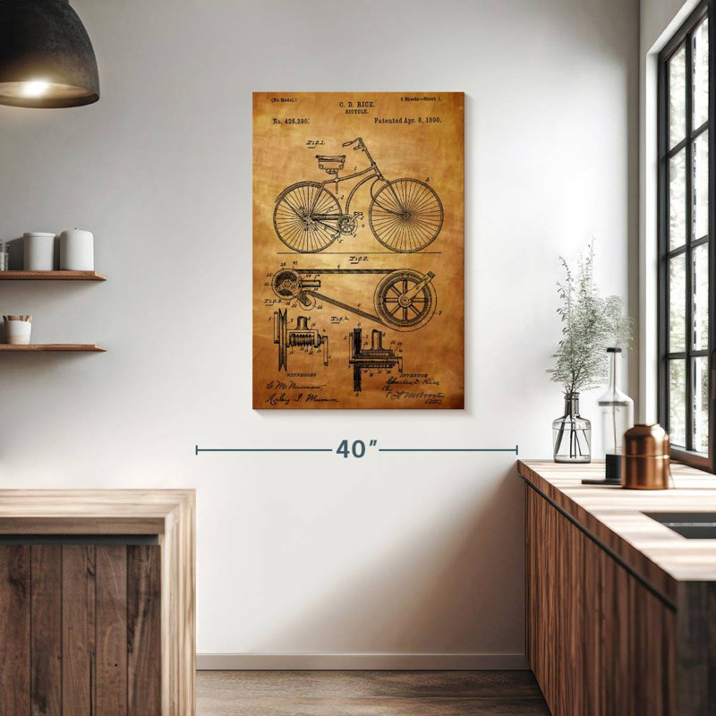 Vieux brevet de vélo, H 39 po x l 26 po