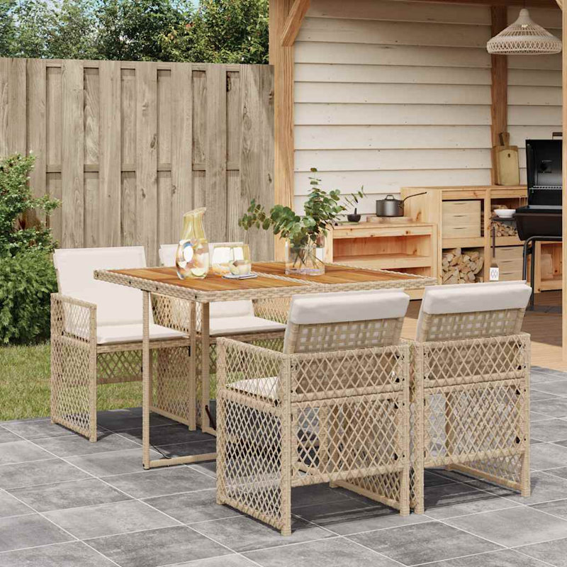 Patio Dining Set with, Beige Cushion/Beige Frame, 5 Pieces: Table, 4 Chairs, 73cm H x 110cm W x 106cm D