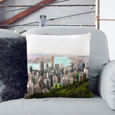 Hong Kong Skyline Painting Cushion with Filling