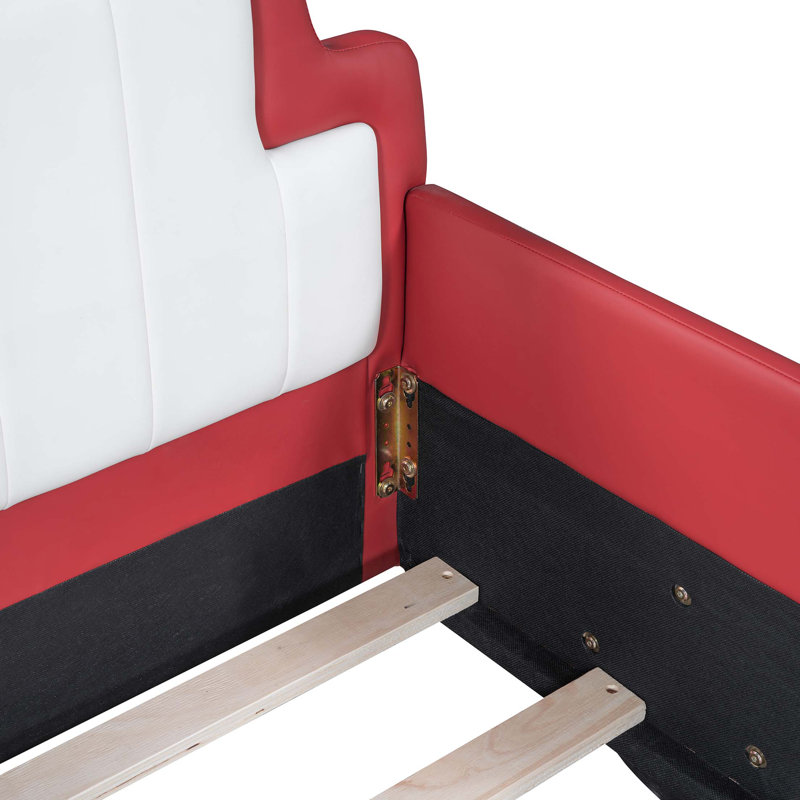 Twin Size Race Car-Shaped Platform Bed with Wheels, Red