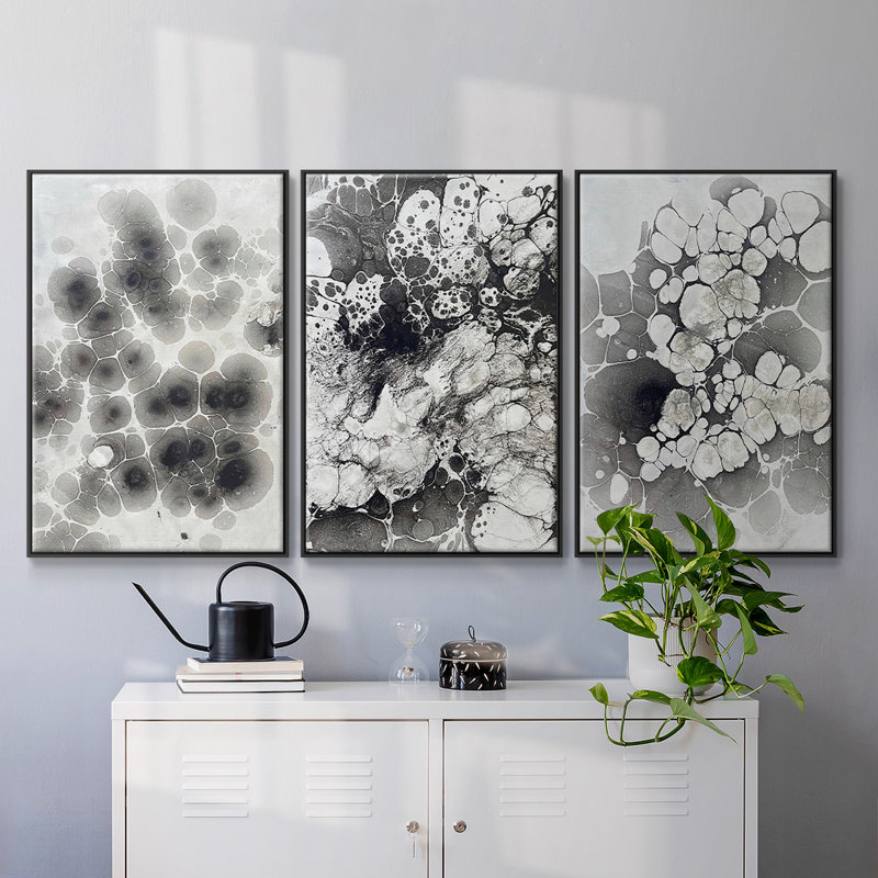 Marble VII, encadré sur toile, 3 pièces, Cadre noir, H 36 po x l 72 po x P 2 po