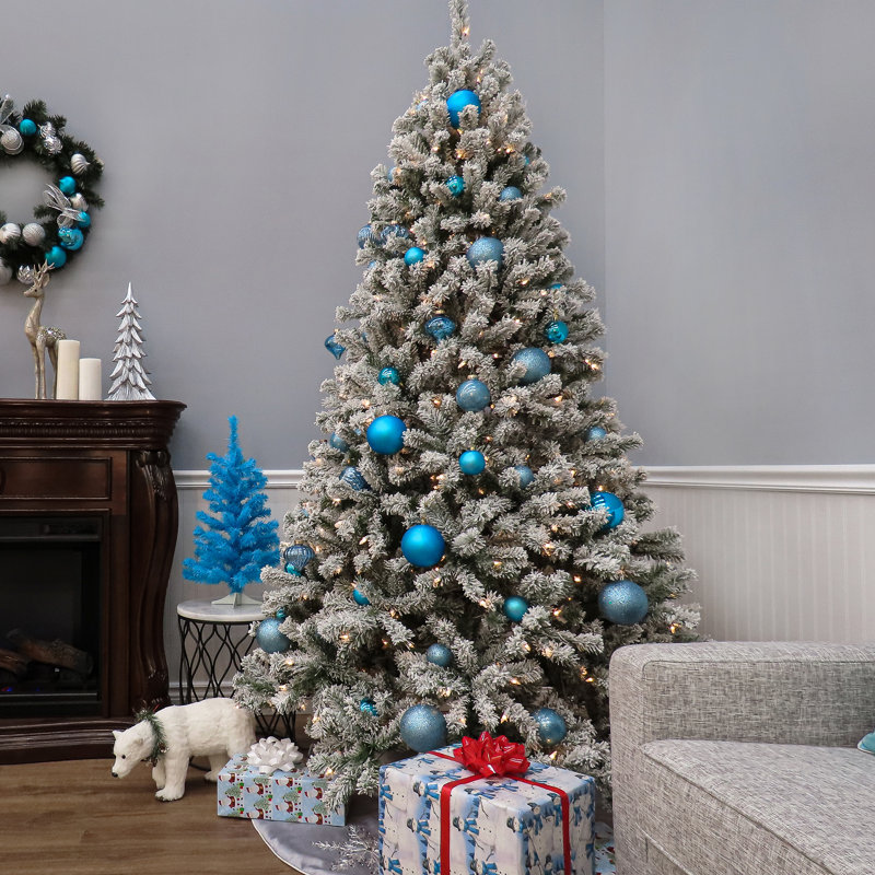 The Holiday Aisle® Snowy North Valley Spruce Tree with Clear Lights, 9' H