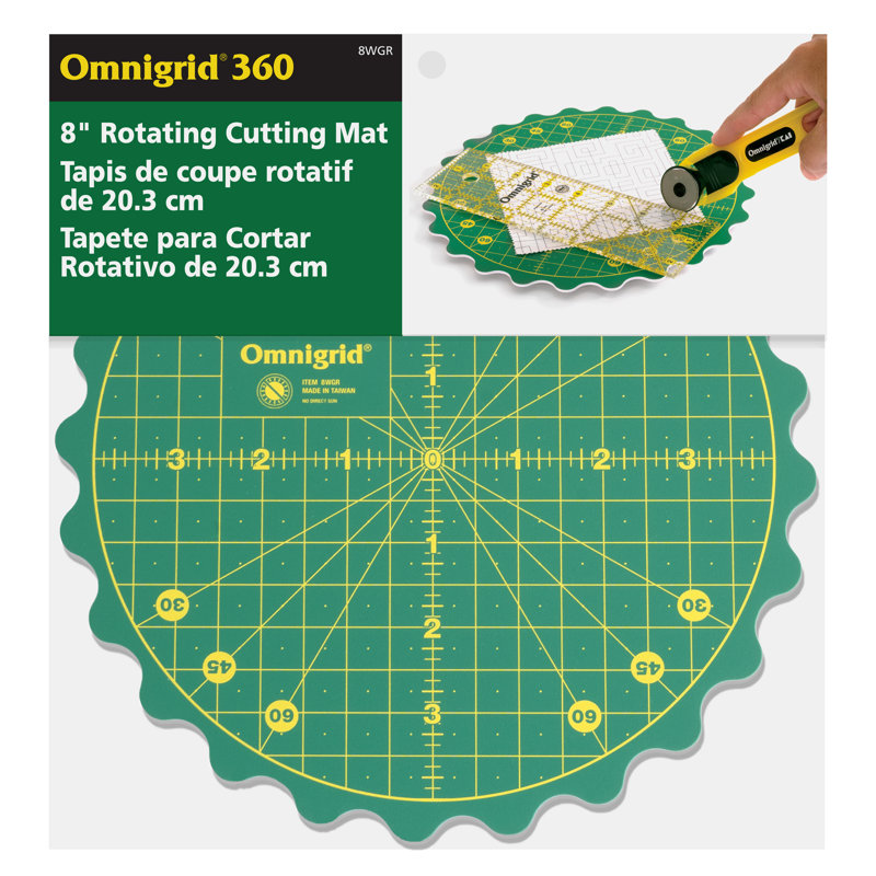 Omnigrid 8" 360 Rotating Cutting Mat, Non-Slip Circle For Quilting And Crafting