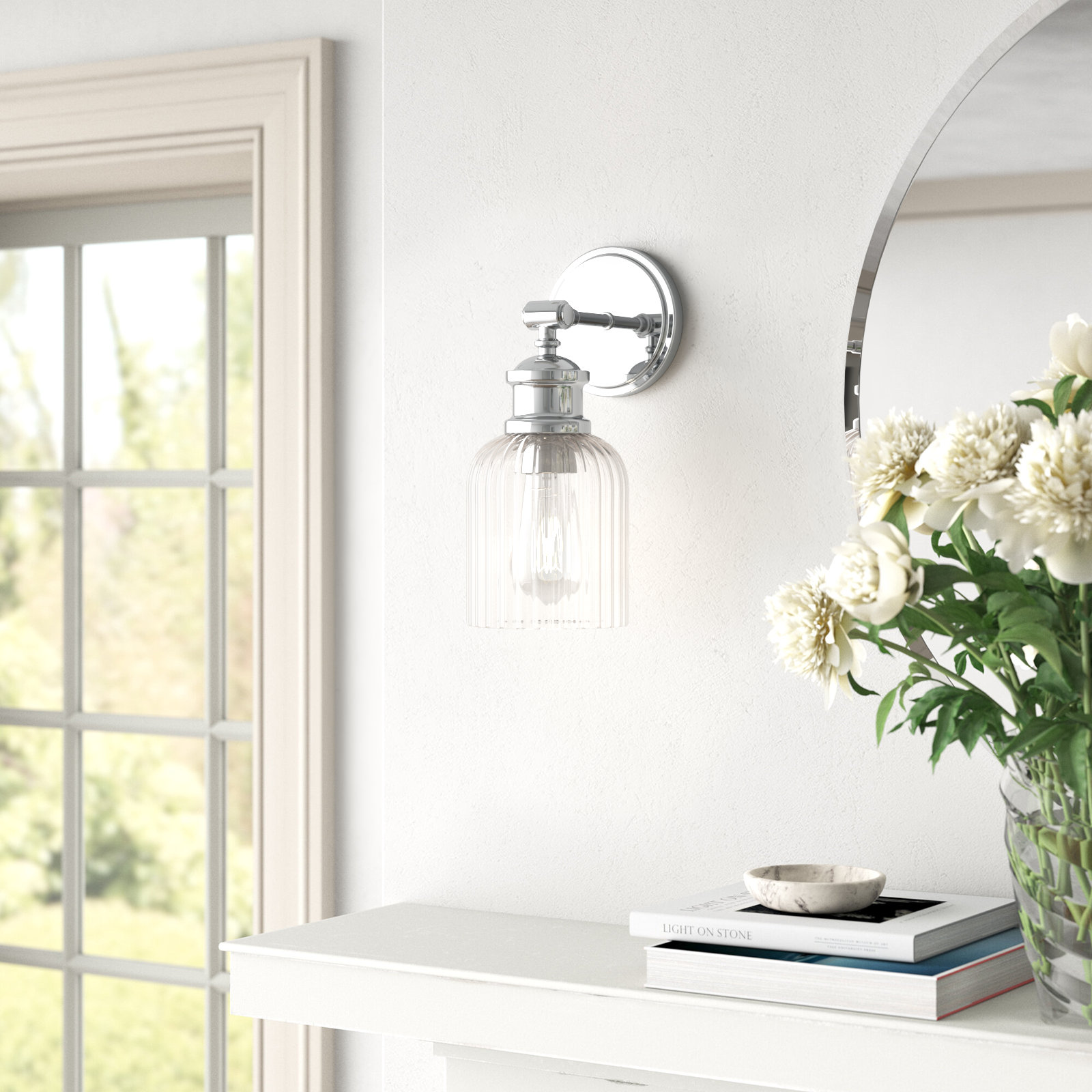 Ria Single Light Dimmable Armed Sconce, Chrome
