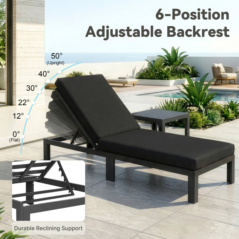 Outdoor Aluminum Chaise Lounge Chair with Side Table & Cushions, Rust-Resistant Adjustable Recliner for Patio, Pool, Deck