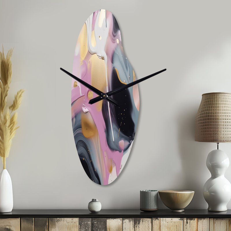 Horloge murale incurvée en métal or et rose tourbillon III, Grand