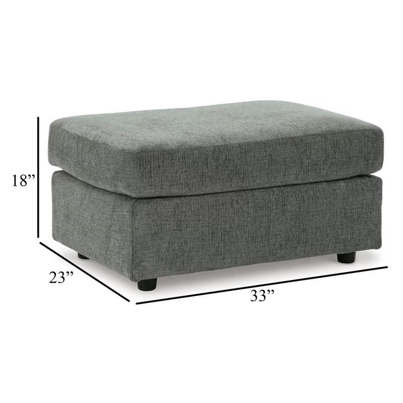 Ratty Ottoman, 33 Inch Rectangular Cushioned Polyester, Gray