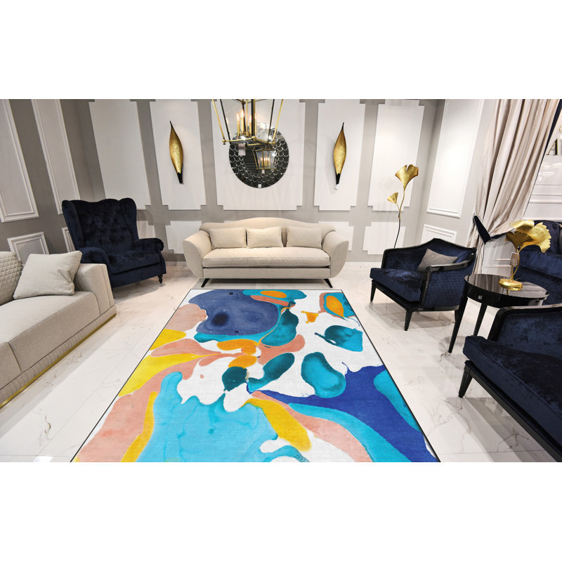 Non-Slip Area Rug, 100% Polyester, 47.2 x 70.9 inches | Raschel Knitting, Pile Height: 0.4 inches | Woven Carpet with Felt Dot Underside, Machine Washable | Stylish Digital Print Design for Home Decor