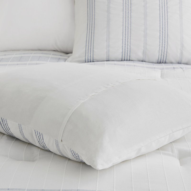Full White and Blue Cotton Jacquard Comforter Set