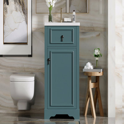 Meuble-lavabo de 20 po avec lavabo en céramique, porte à fermeture douce, tablette réglable et support de rangement fixé à la porte