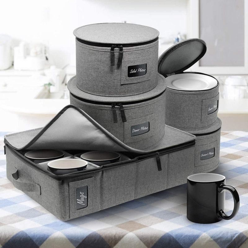 Sorbus 5-Set Stackable Dinnerware Storage Set with Plate Protector, Gray
