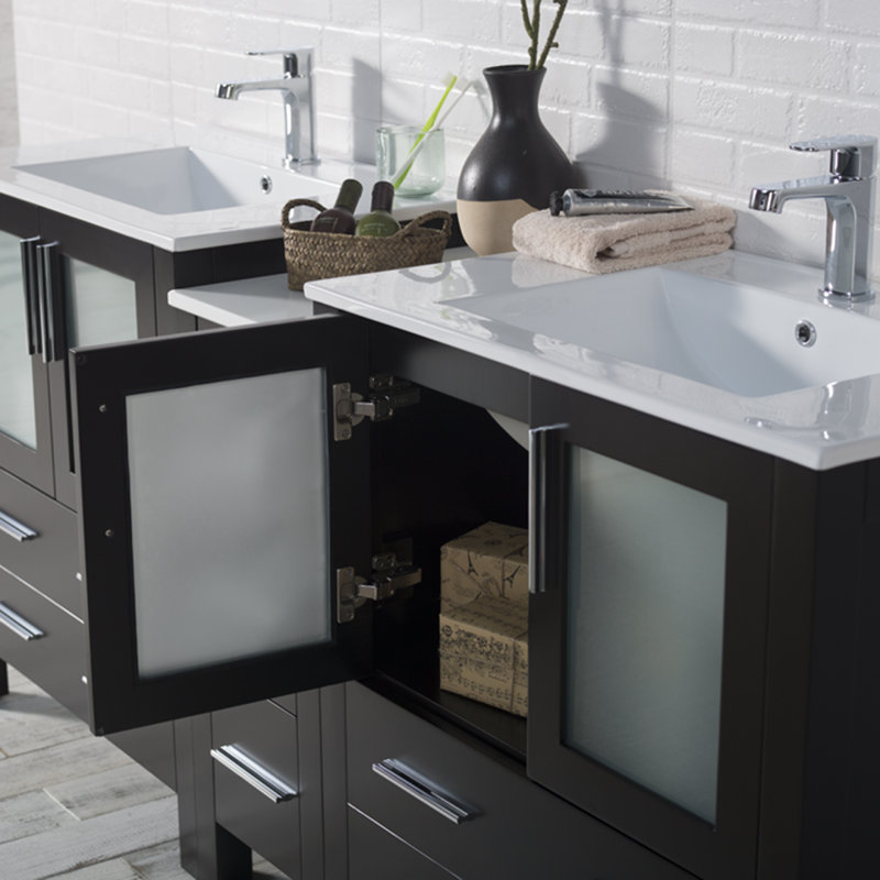 Meuble-lavabo double 72 po avec lavabo, Espresso