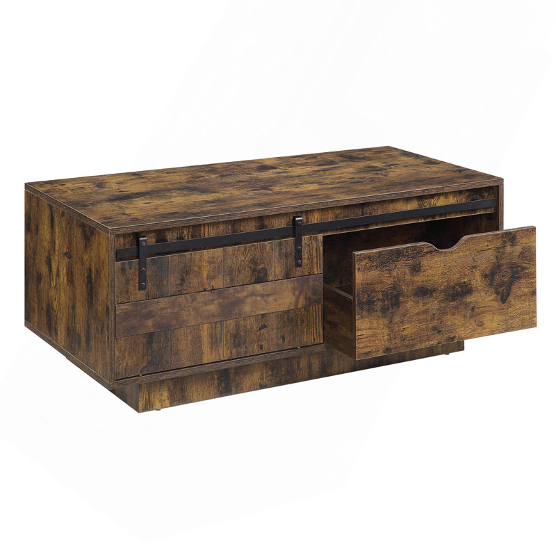 Coffee Table Rustic Oak With Sliding Barn Door.