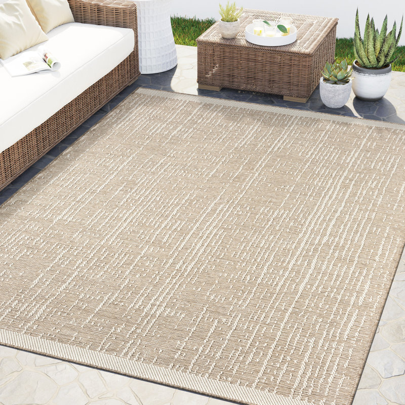 Abani OCE150A Light Brown Textured Weave Indoor/Outdoor Area Rug, Rectangle 4' x 6'