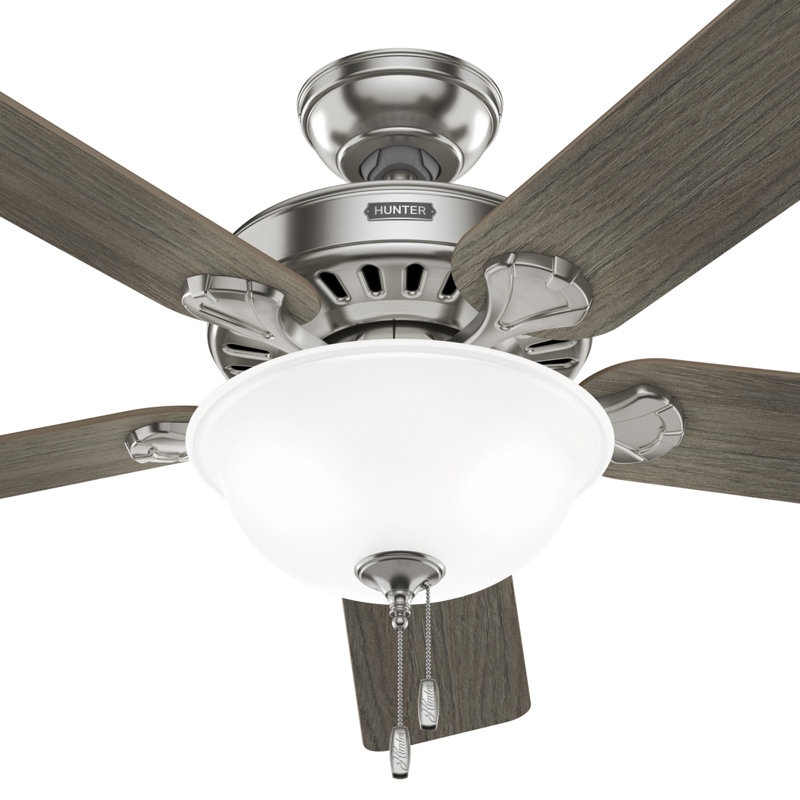 Hunter 52 Inch Pro's Best Energy Star® Ceiling Fan With Lights And Pull Chains, Dark Brown Wood/Espresso Wood, Nickel