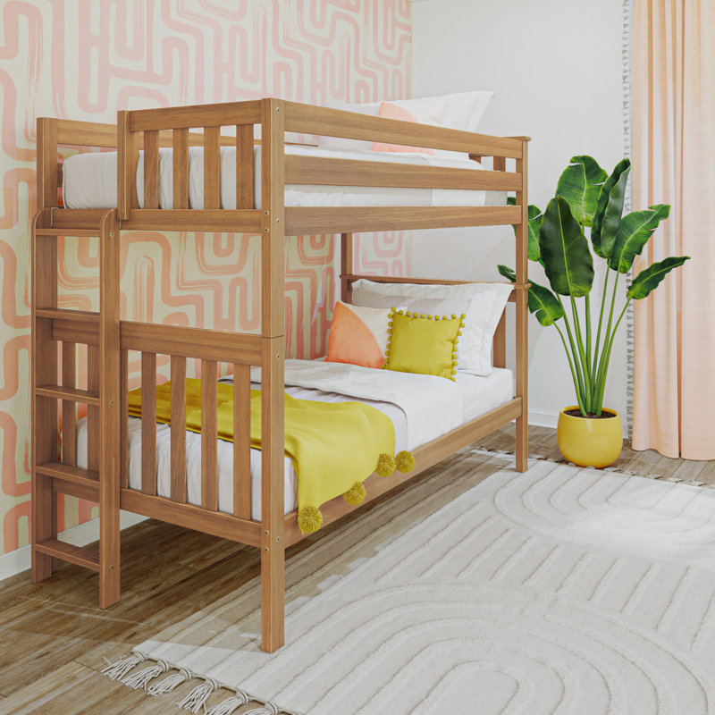 Delbreco Kids Twin Over Twin Bunk Bed with Ladder on End, Clay