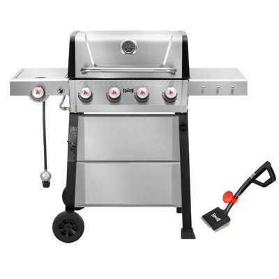 Barbecue au gaz propane autoportant à 4 brûleurs avec brûleur latéral et brosse de nettoyage Feasto