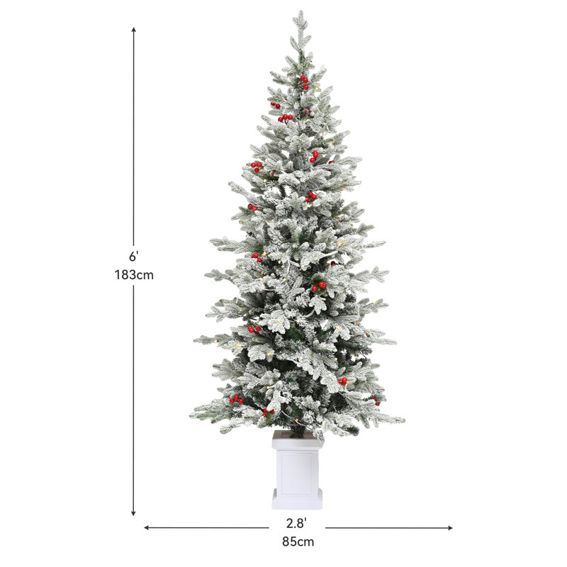 Sapin arctique en pot floqué et illuminé, 6'