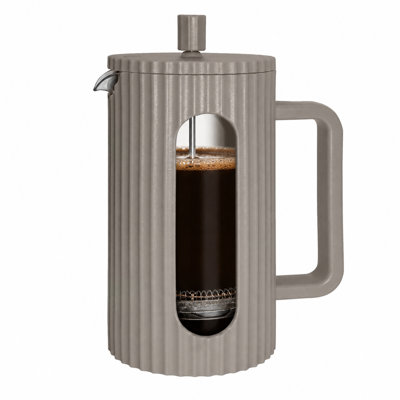OGGI 8 Cup Fluted French Press Coffee Maker, 34 oz (1 Liter) Borosilicate Glass French Coffee Press with Stainless Steel Filter, Plastic-Free Brewing, Large French Press, Tea & Cold Brew - Taupe