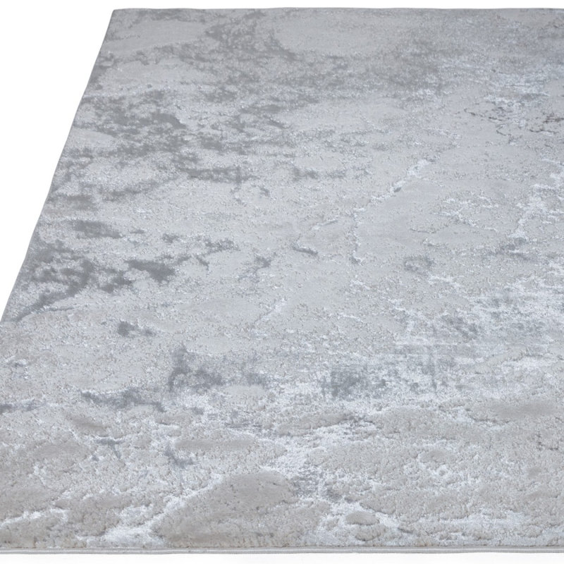 Grey Modern Easy To Clean Abstract Optical/ (3D) Rug For Dining Room Bedroom And Living Room, Chenille/Cotton