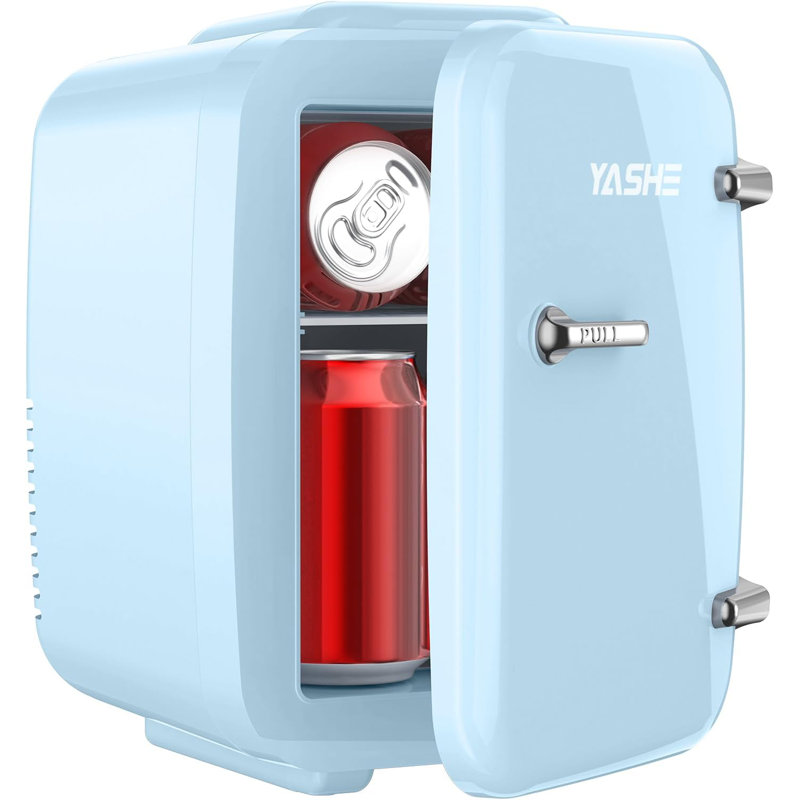 YASHE 4L Colorful Portable Cooling & Warming Mini Fridge, 110V AC / 12V DC Power‑Supply, Blue