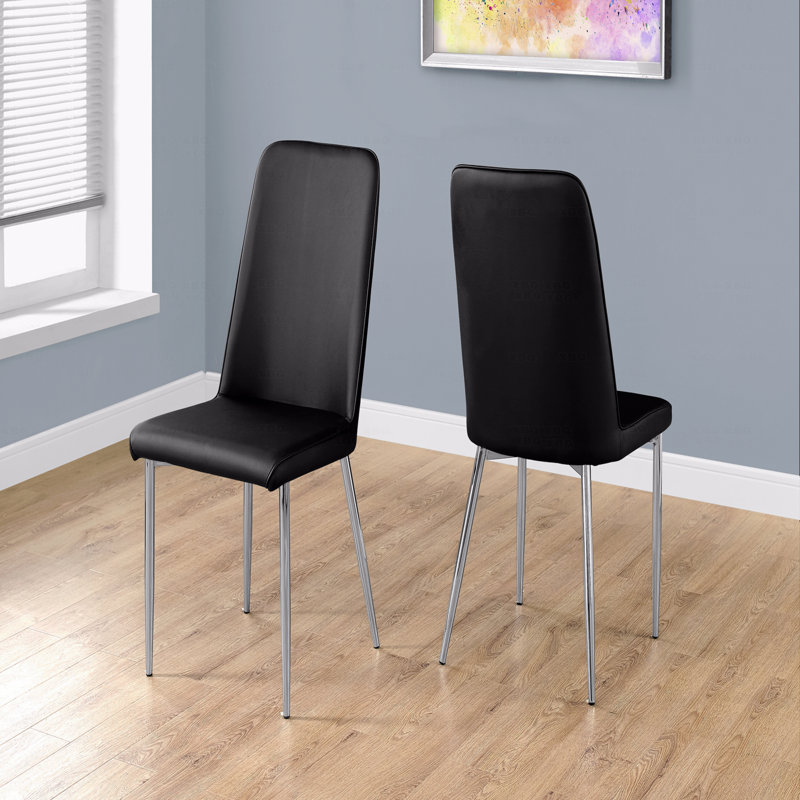 Chaise d'appoint de salle à manger - ensemble de 2, d'appoint, rembourrée, de cuisine, de salle à manger, d'apparence en cuir noir, en métal chromé, de style contemporain et moderne