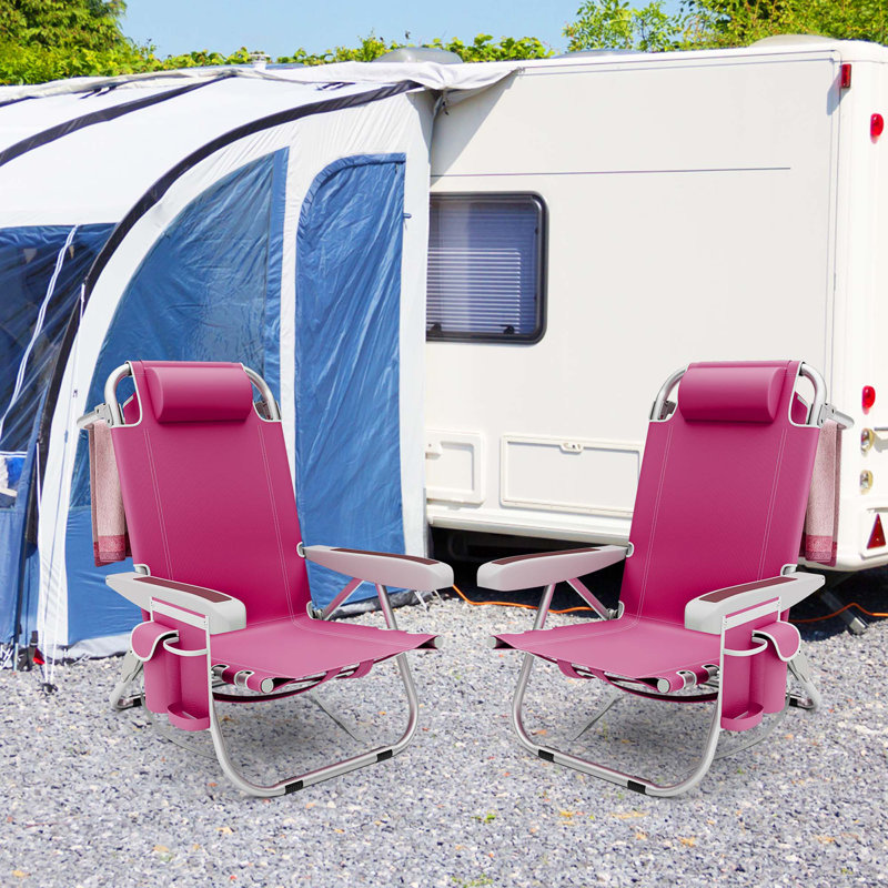 2 pièces chaise de plage pliante en aluminium pour adulte avec sac de rangement, Rouge