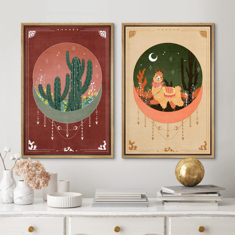 «Mid-Century Modern Cactus And Alpaca Abstract», 2 pièces, Naturel, H 36 po x l 24 po