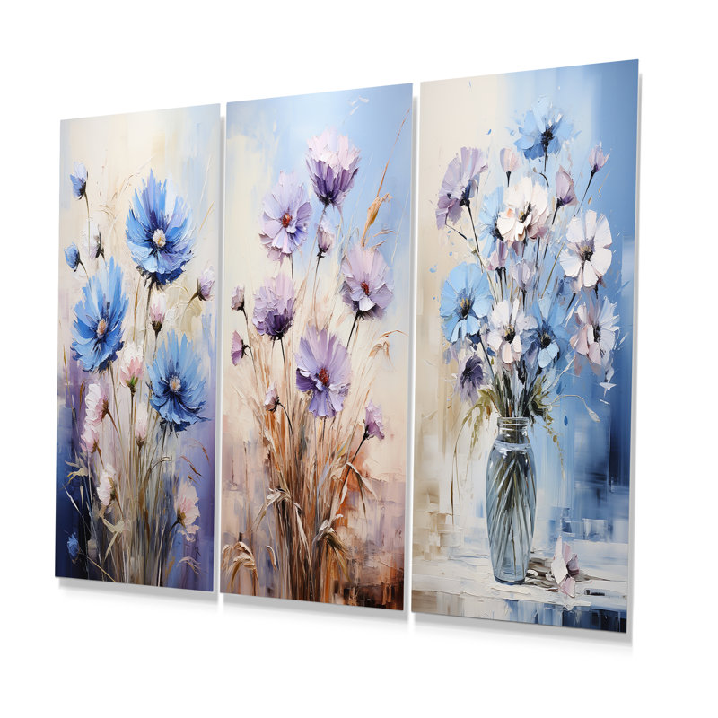 Ensemble de 3 décorations murales bleues et mauves, H 28 po x l 36 po