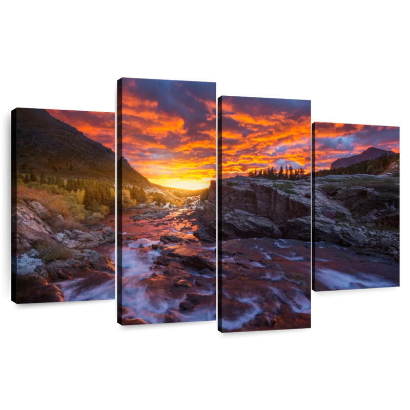 Alvord Fiery Sunset Over River Rapids, H 22 po x l 36 po